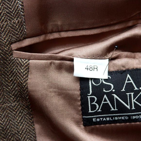48R JOS A BANK Sportcoat Blazer Jacket Wool 3-Btn Brown Plaid C060494 - Picture 7 of 9